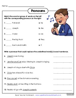 Pronoun Match Free Pronouns Worksheet