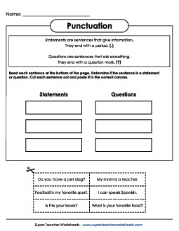 Cut and Paste Punctuation 1 Worksheet