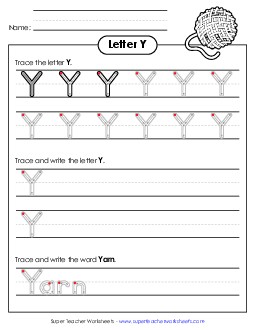 Uppercase Y (Outlined Letters) Printing Handwriting Worksheet