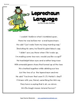 Leprechaun Language (St. Patrick\'s Day) Stpatrick Worksheet