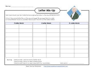 Washington Letter Mix (Intermediate) Presidents Day Worksheet