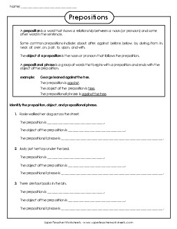 Prepositions Worksheet Worksheet