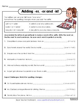 Suffixes -er -or -ist Prefixes Suffixes Worksheet