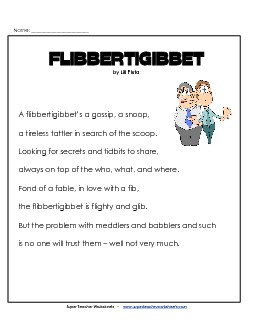 Flibbertigibbet 5th Grade Reading Comprehension Worksheet