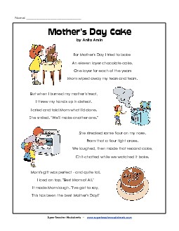 Mother\'s Day Cake (Mother\'s Day) Poems Worksheet