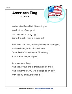 American Flag (Memorial Day) Poems Worksheet