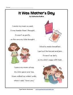 It Was Mother\'s Day (Mother\'s Day) Poems Worksheet