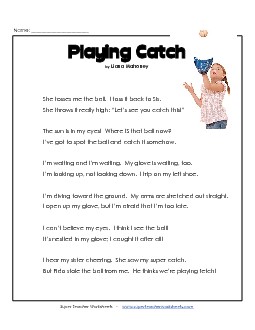 Playing Catch 4th Grade Reading Comprehension Worksheet