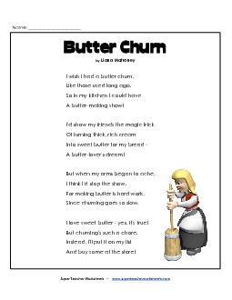 Butter Churn 4th Grade Reading Comprehension Worksheet