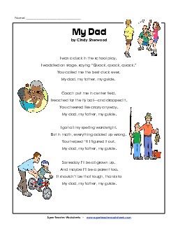 My Dad (Poem) Poems Worksheet