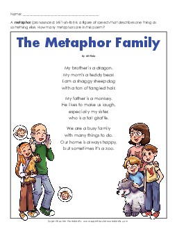 Metaphors (Poem) 4th Grade Reading Comprehension Worksheet