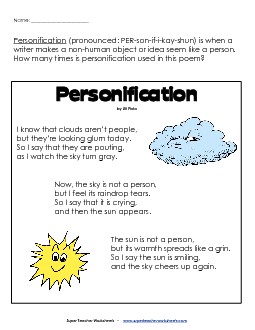 Personification 3rd Grade Reading Comprehension Worksheet