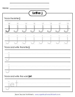 Lowercase j (Tracing Dotted Line) Printing Worksheet