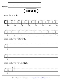 Lowercase q (Tracing Dotted Line) Printing Worksheet