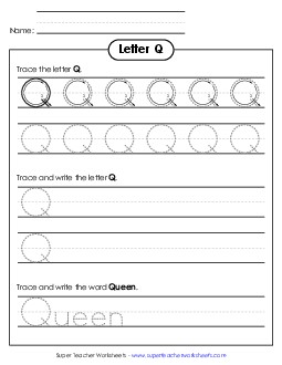 Uppercase Q (Tracing Dotted Line) Printing Worksheet