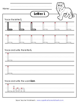 Uppercase L (Outlined Letters) Printing Handwriting Worksheet