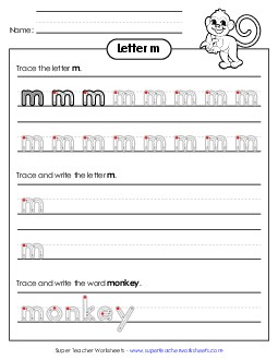 Lowercase m (Outlined Letters) Printing Handwriting Worksheet