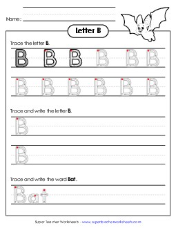 Uppercase B (Outlined Letters) Free Printing Handwriting Worksheet