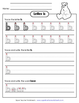 Lowercase b (Outlined Letters) Free Printing Handwriting Worksheet