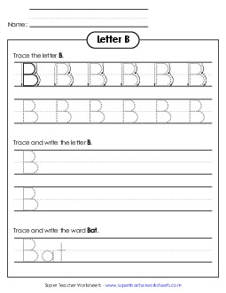 Uppercase B (Tracing Dotted Line) Free Printing Worksheet