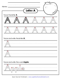 Uppercase A  (Outlined Letters) Free Printing Handwriting Worksheet