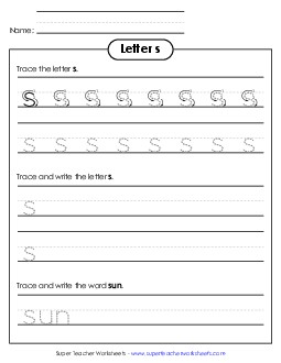 Lowercase s (Tracing Dotted Line) Printing Worksheet