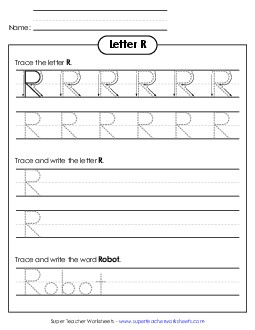 Uppercase R (Tracing Dotted Line) Printing Worksheet