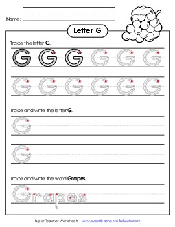 Uppercase G (Outlined Letters) Printing Handwriting Worksheet