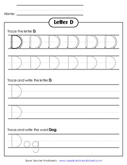 Uppercase D (Tracing Dotted Line) Printing Worksheet