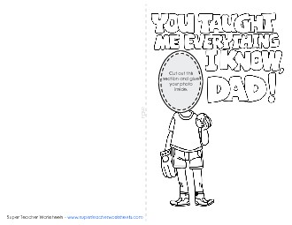 Glue-Your-Picture-Card: Baseball Kid Fathers Day Worksheet