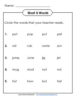 Listen and Circle: Short U Phonics Worksheet