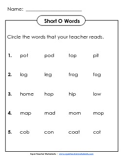 Listen and Circle: Short O Phonics Worksheet