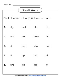 Listen and Circle: Short I (2) Phonics Worksheet