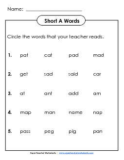 Listen and Circle: Short A Phonics Worksheet