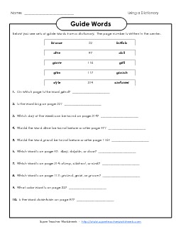 Guide Words #3 Dictionary Skills Worksheet