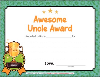 Awesome Uncle Award Fathers Day Worksheet