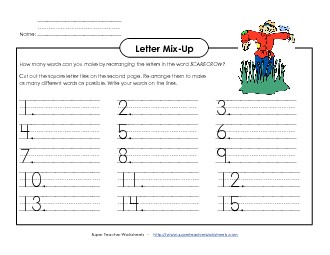 Letter Mix-Up: Scarecrow (Primary) Fall Worksheet