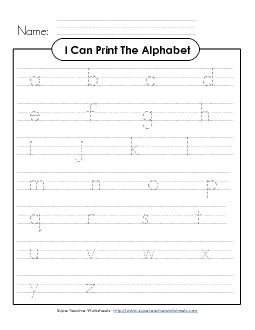 Print the Alphabet (Lowercase) Printing Worksheet