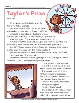 Taylor\'s Prize 2nd Grade Reading Comprehension Worksheet