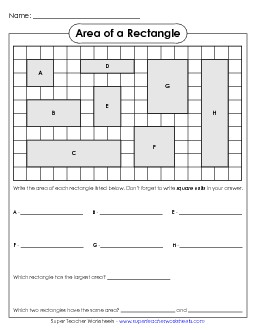 Area of a Rectangle 4 Geometry Worksheet