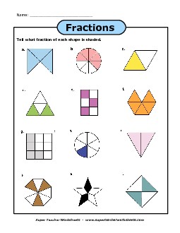 Fraction Shapes 6 Free Fractions Worksheet