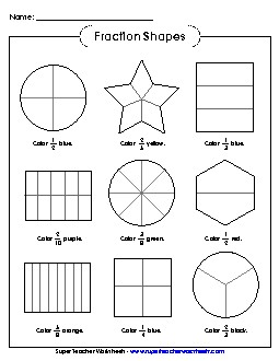 Fraction Shapes 4 Fractions Worksheet