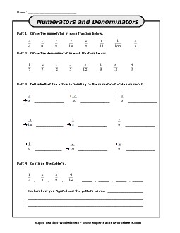 Numerators and Denominators Fractions Worksheet