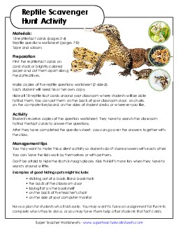 Reptile Classroom Scavenger Hunt Animals Worksheet