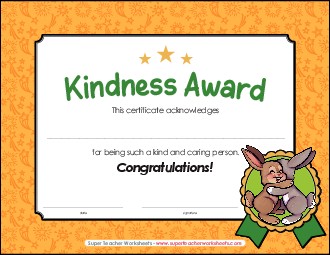 Kindness Award Awards Worksheet