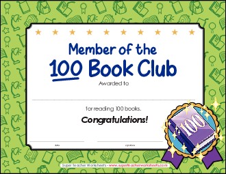 100 Book Award Awards Worksheet