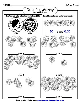 Counting Five Cent Coins Free Money Australian Worksheet