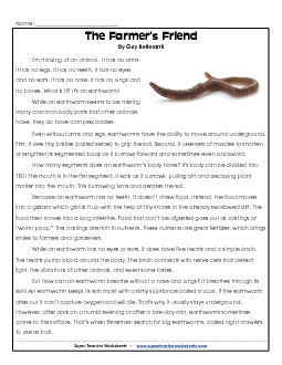 Earthworms Reading Comprehension Worksheet