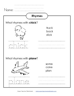 Rhyming Words 3 Rhymes Worksheet