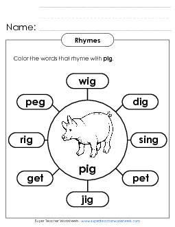 Rhymes with Pig Worksheet